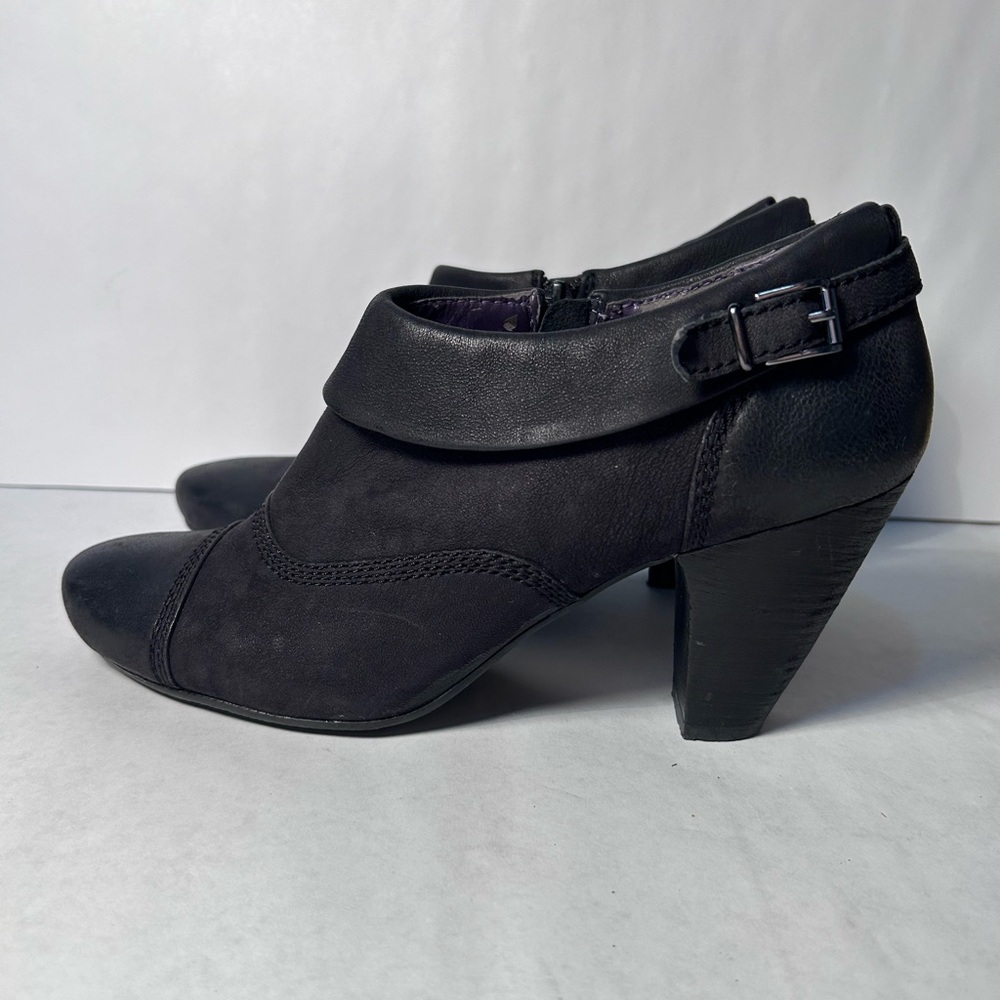 Black Leather Ankle Booties | Buckle Strap | Side Zip | Block Heel